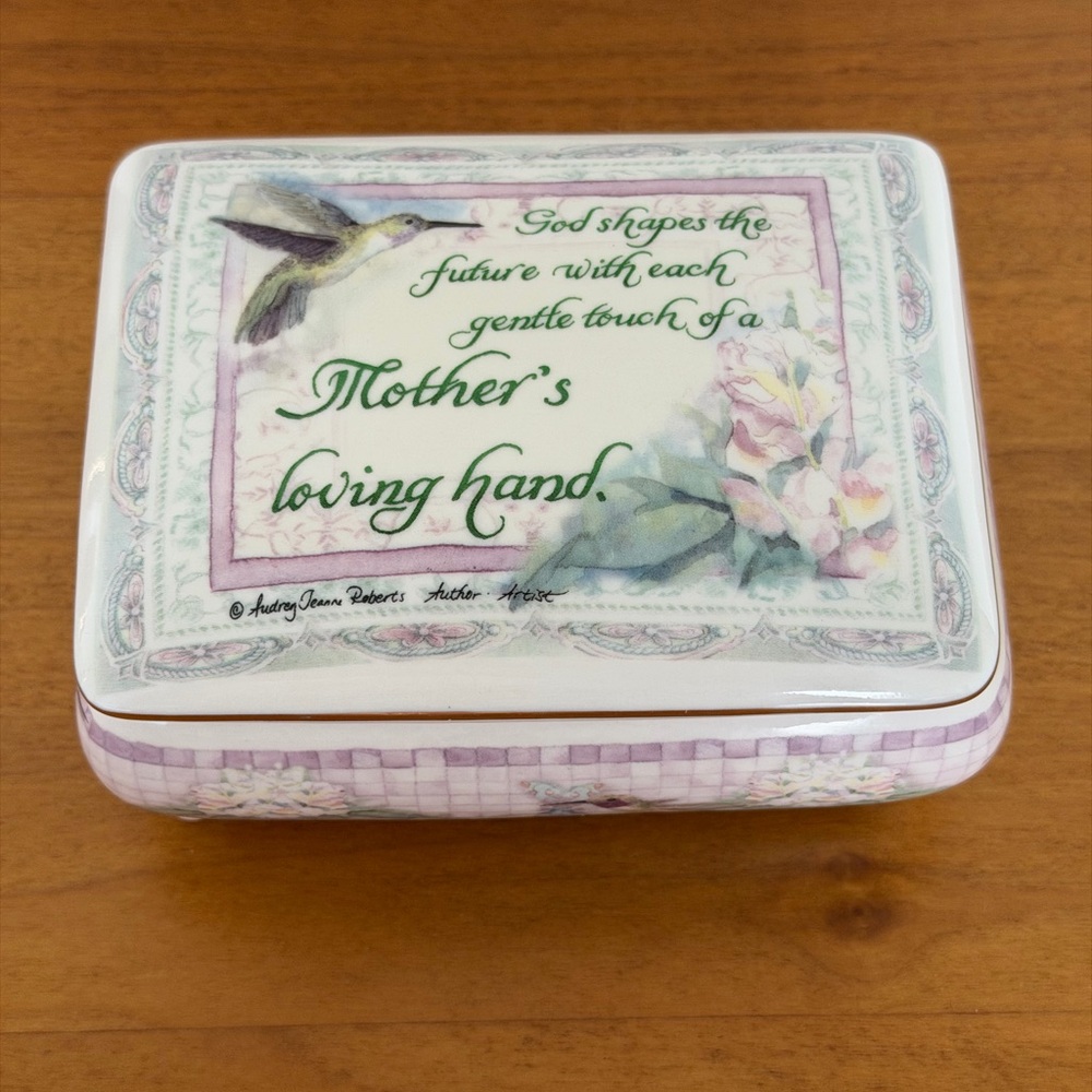 Audrey Jeanne’s Floral Bird Trinket Box Inspirational Mother Quote Cottagecore